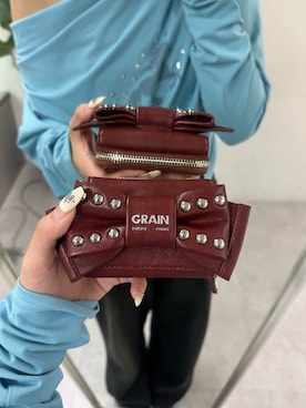 「GRAIN（グレイン）の【GRAIN/グレイン】三つ折りスタッズリボンウォレット（財布、レッド系）」を使った、あみさん（レディース・165cm）の夏コーディネート