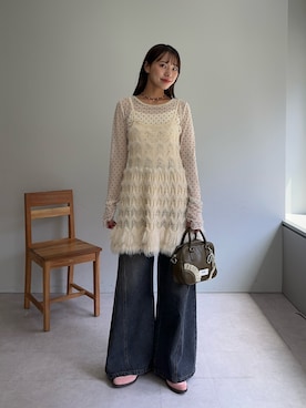 「アイテム（チュニック）」を使った、清野亜美さん（レディース・165cm）の夏コーディネート