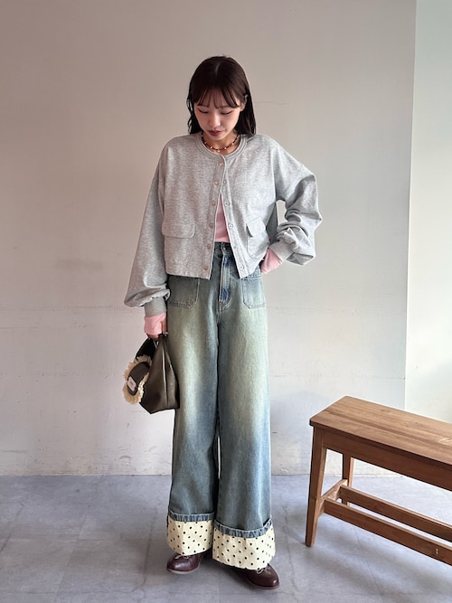 ハートボタン配色ステッチスウェットカーディガン