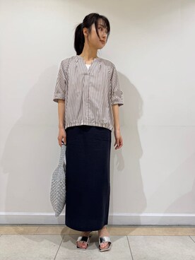 「Dessin（デッサン）の【洗える・4サイズ展開】パフスリーブ五分袖ブラウス（XS～L）（シャツ/ブラウス、ブラウン系）」を使った、haruさん（レディース・156cm）の夏コーディネート
