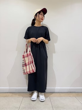 「Dessin（デッサン）の【洗える】ドロスト付きジャージワンピース（ワンピース、グレー系）」を使った、haruさん（レディース・156cm）の夏コーディネート