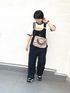 「DOUBLE NAME（ダブルネーム）のアイテム（オールインワン・サロペット）」を使った、yotsupiyoさん（レディース・153cm）の夏コーディネート