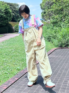 「DOUBLE NAME（ダブルネーム）のアイテム（サロペット/オーバーオール）」を使った、yotsupiyoさん（レディース・153cm）の夏コーディネート