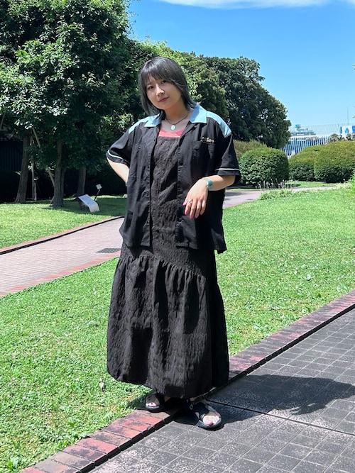 セール】ふくれジャガード切替ギャザーキャミワンピース