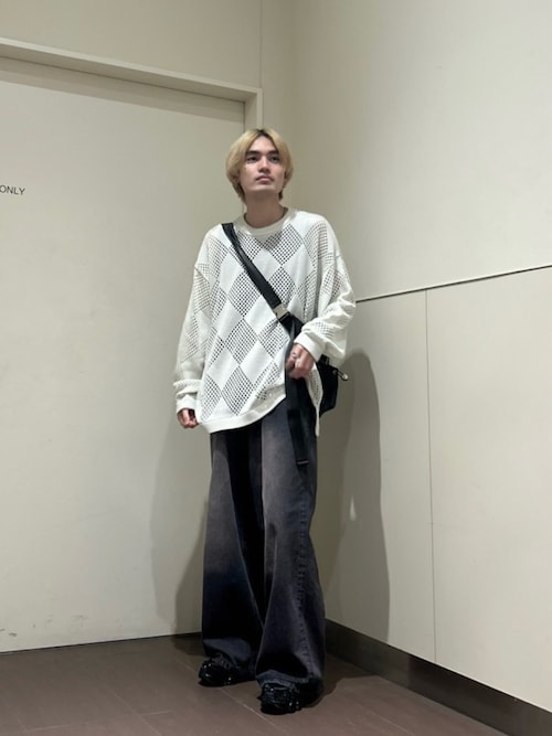 透かし編みダイヤニットプルオーバー