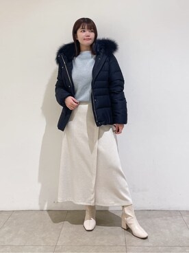 「INDIVI（インディヴィ）の【名品／撥水／抗菌防臭】ショート丈リサイクルダウンコート（ダウンジャケット/コート、ブルー系）」を使った、emikaさん（レディース・153cm）の冬コーディネート
