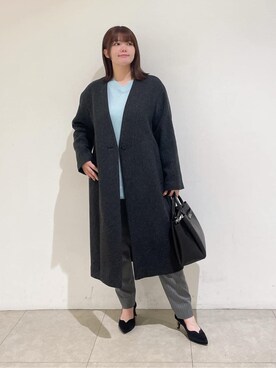 「INDIVI（インディヴィ）の【軽量／ウール混】ライトフォルム ロングコート（ノーカラーコート、グレー系）」を使った、emikaさん（レディース・153cm）の冬コーディネート