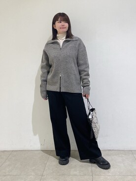 「INDIVI（インディヴィ）の【洗える】カラーネップ ダブルジップカーディガン（カーディガン/ボレロ、グレー系）」を使った、emikaさん（レディース・153cm）の秋コーディネート