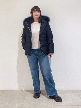 「INDIVI（インディヴィ）の【名品／撥水／抗菌防臭】ショート丈リサイクルダウンコート（ダウンジャケット/コート、ブルー系）」を使った、emikaさん（レディース・153cm）の冬コーディネート