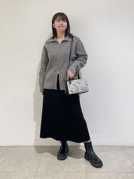 「INDIVI（インディヴィ）の【洗える】カラーネップ ダブルジップカーディガン（カーディガン/ボレロ、グレー系）」を使った、emikaさん（レディース・153cm）の秋コーディネート
