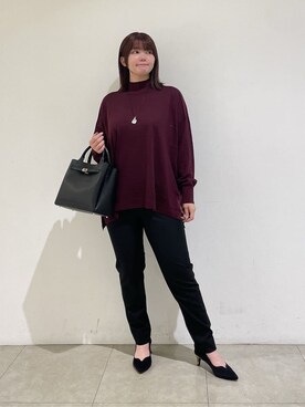 「INDIVI（インディヴィ）の【洗える／毛玉になりにくい】エクストラファインウール ハイネックニット（ニット/セーター、レッド系）」を使った、emikaさん（レディース・153cm）の秋コーディネート