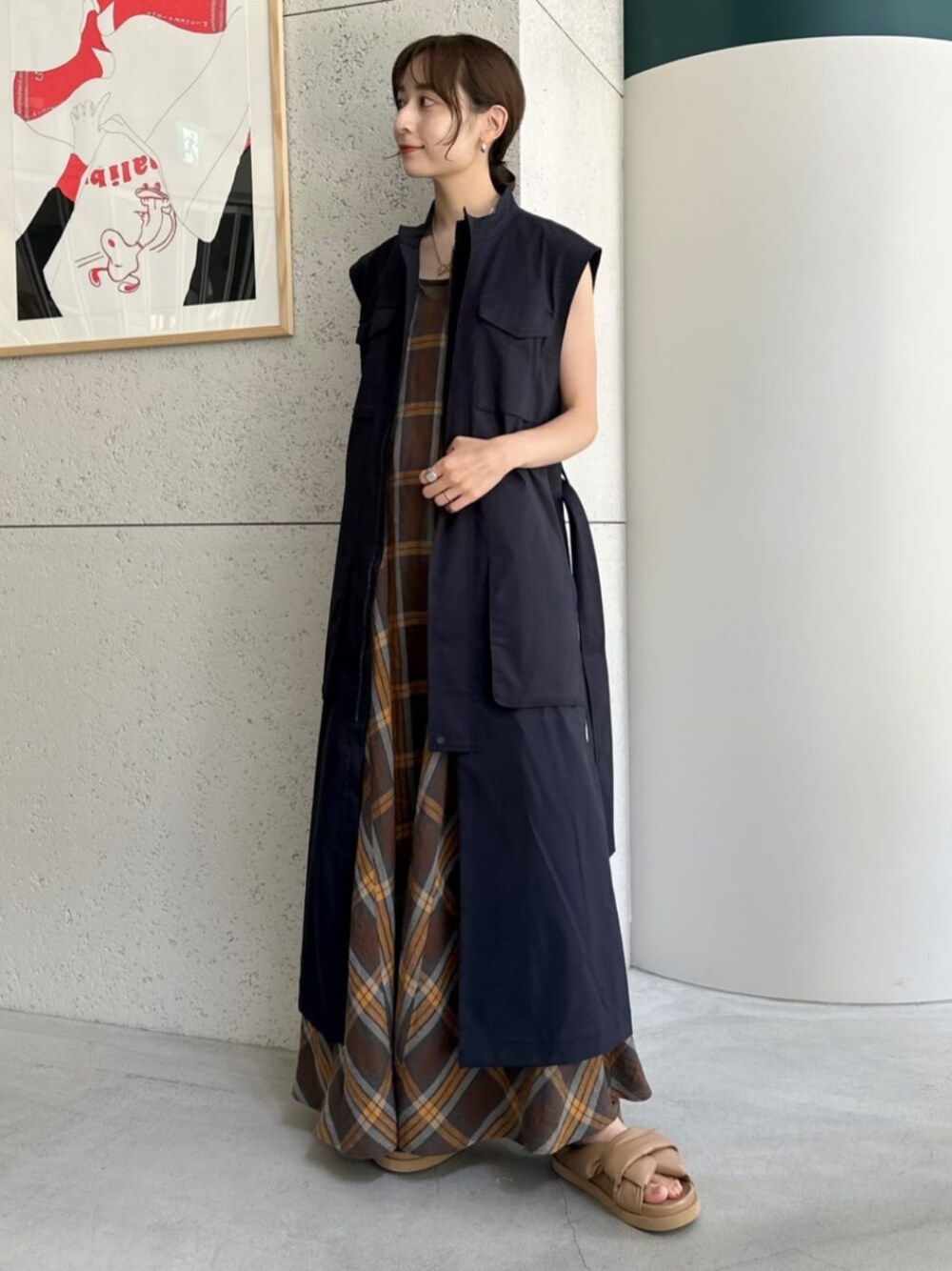 CABaNコットンシルクストレッチ ロングジレ ネイビー 1722848392.jpg