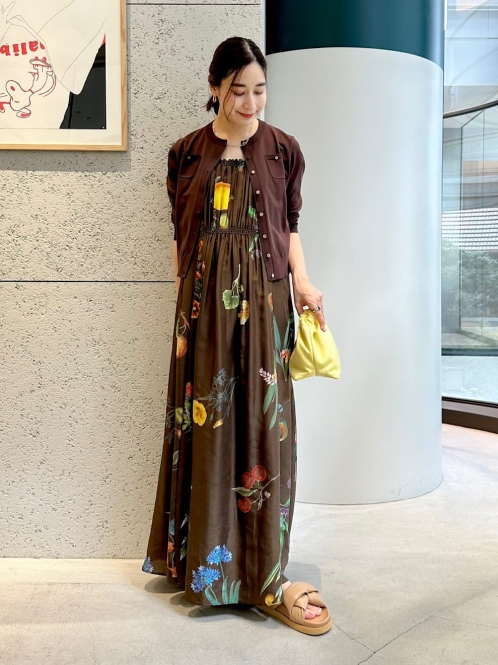 シルク Green Showerプリント キャミソールワンピース　ホワイト シルク Green Showerプリント キャミソール