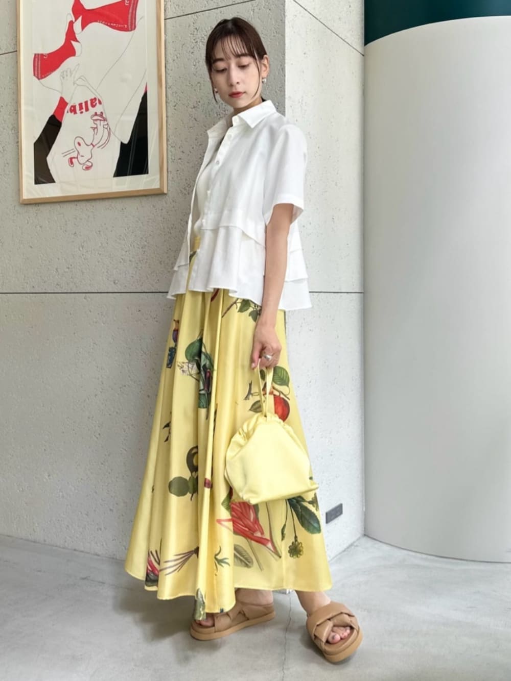 CABaN タイプライターダブルクロス アシンメトリックフリルシャツ