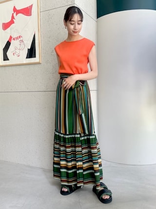 CABAN ストライプ柄ロングスカート caban（キャバン）の「シルクマルチストライプ ティアードラップ