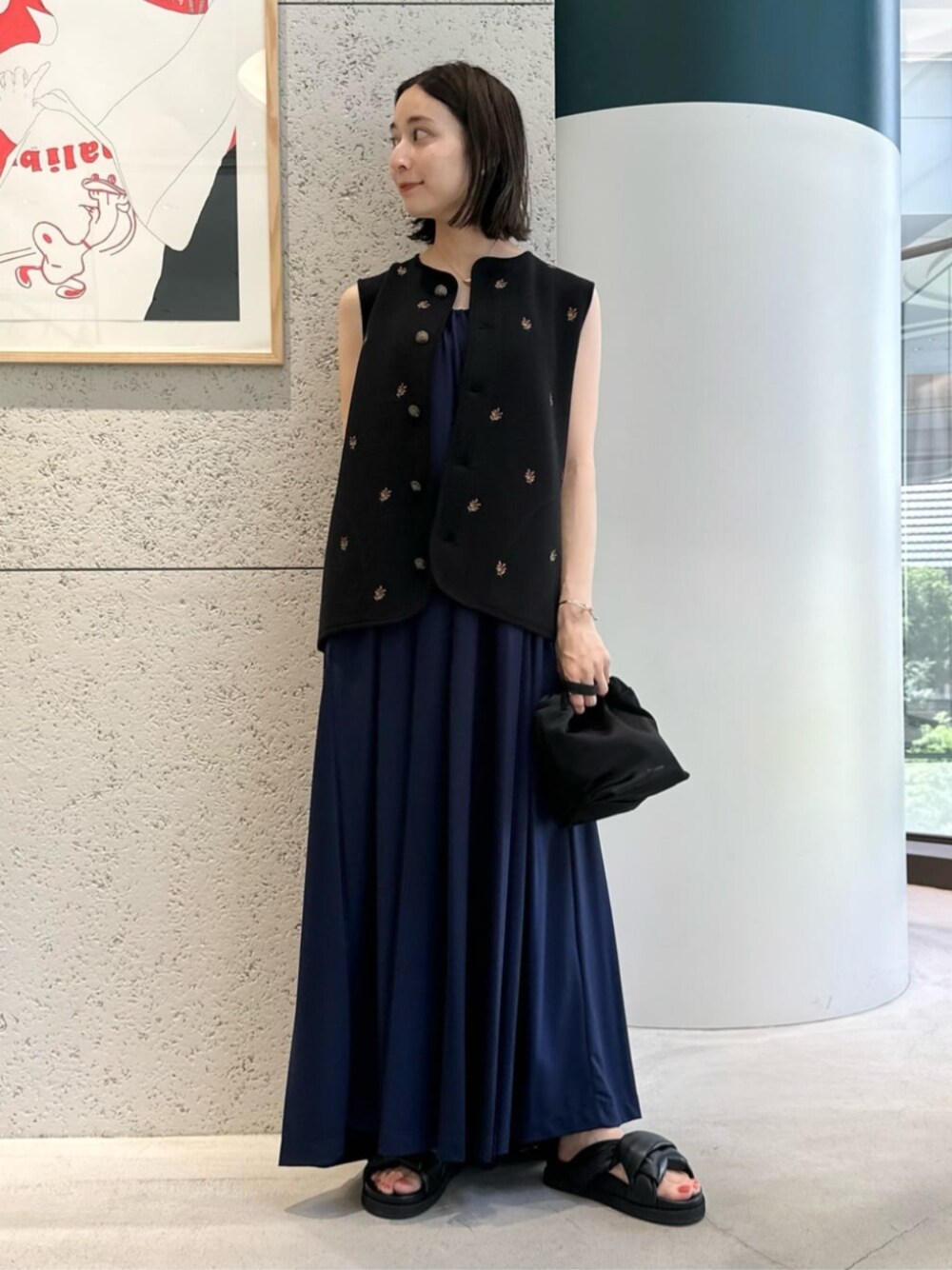 CABaN コットンカシミヤ フラワーエンブロイダリー クルー