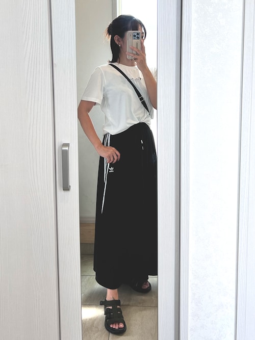 【美品】adidas originals サテンフレアロングスカートブラック セール】ハイウエスト サテンスカート / アディダス adidas