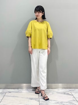 「イエローコーデ」｜「アイテム（その他）」を使った、Mayuさん（レディース・162cm）の夏コーディネート