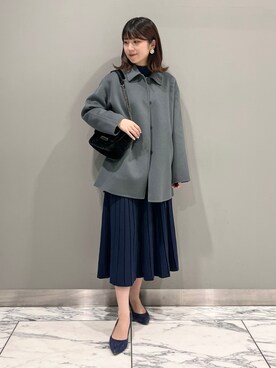 「INDIVI（インディヴィ）の【ウール/カラーコート】ステンカラーリバーコート（チェスターコート、グレー系）」を使った、Mayuさん（レディース・162cm）の秋コーディネート