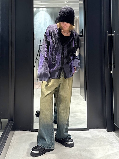 HARE グラデーションデニムワイドパンツ パープル M セール】グラデーションデニムワイドパンツ(HARE)（デニムパンツ