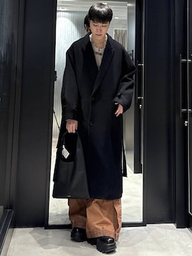 「アイテム（チェスターコート）」を使った、taigawedさん（メンズ・174cm）の冬コーディネート