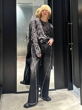 「HARE（ハレ）のウェスタンバックルベルト(HARE)（ベルト）」を使った、taigawedさん（メンズ・174cm）の夏コーディネート