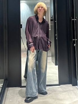 「HARE（ハレ）のワイドフレアデニムパンツ(HARE)（デニムパンツ）」を使った、taigawedさん（メンズ・174cm）の夏コーディネート