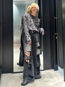 「HARE（ハレ）のウェスタンバックルベルト(HARE)（ベルト）」を使った、taigawedさん（メンズ・174cm）の夏コーディネート