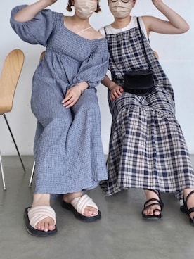 「ギンガムチェックワンピース」｜りさこさん（レディース・160cm）の夏コーディネート