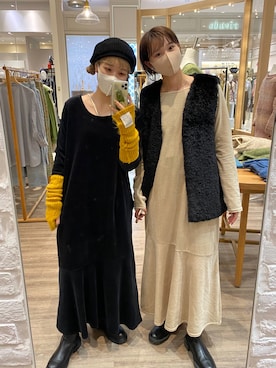 「お揃い」｜「アイテム（ハンチング/ベレー帽）」を使った、りさこさん（レディース・160cm）の秋コーディネート