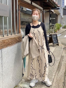 「キャミワンピ」｜「アイテム（ワンピース/ドレス、ホワイト系）」を使った、りさこさん（レディース・160cm）の春コーディネート