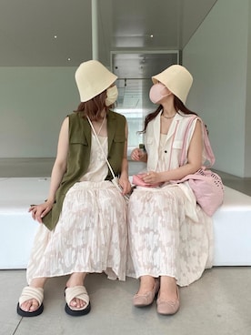 「Kastane（カスタネ）の【低身長向けサイズあり】シアージャガードレースノースリワンピース（ワンピース）」を使った、りさこさん（レディース・160cm）の夏コーディネート