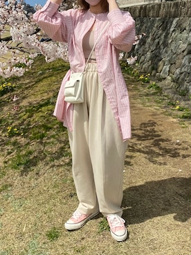 「Kastane（カスタネ）のカップ付きブラキャミ（キャミソール）」を使った、りさこさん（レディース・160cm）の春コーディネート