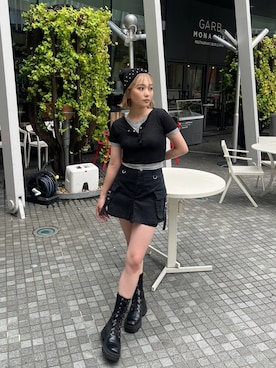 「アイテム（ニットキャップ/ビーニー）」を使った、國岡朋実さん（レディース・156cm）の夏コーディネート