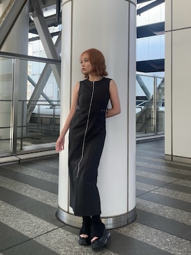 「MURUA（ムルーア）のアイテム（ワンピース/ドレス）」を使った、國岡朋実さん（レディース・156cm）の夏コーディネート