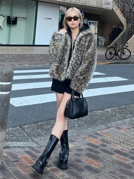 「アイテム（その他アウター、その他）」を使った、國岡朋実さん（レディース・156cm）の冬コーディネート