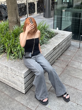 「MURUA（ムルーア）のアイテム」を使った、國岡朋実さん（レディース・156cm）の夏コーディネート