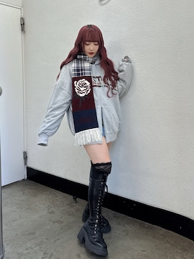 「アイテム（マフラー）」を使った、MARIさん（レディース・153cm）の夏コーディネート