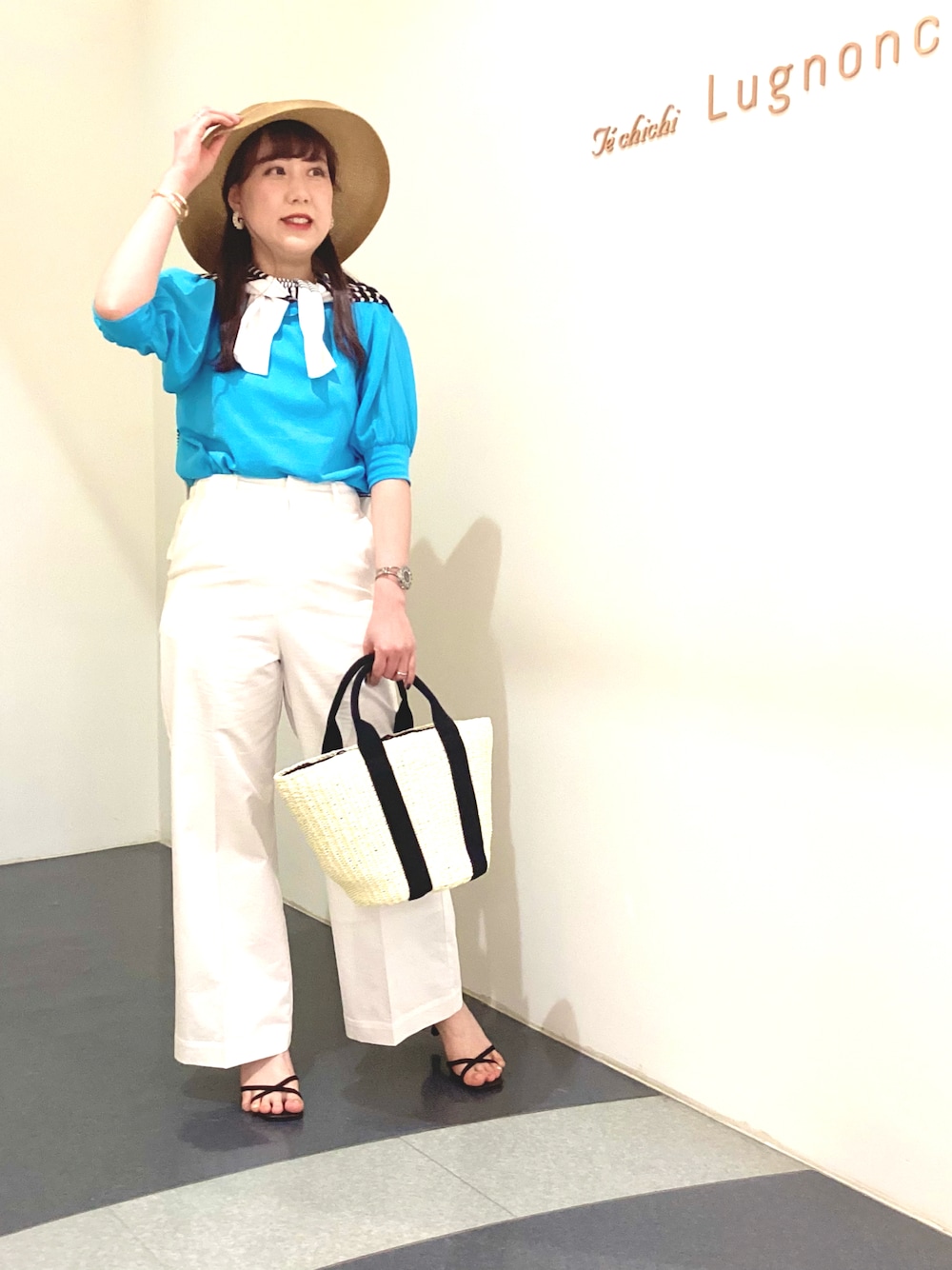 「いまどきジャケット写真、オトナカジュアル、テチチ(Te chichi)、テチチ、バルーンスリーブ、ワイドパンツ、ハンドバッグ、大人カジュアル、今日のコーデ、春、骨格ウェーブ、高身長女子」｜「Te chichiのアイテム（帽子、ベージュ系）」を使った、kloopさん（レディース・162cm）の春コーディネートの1枚目の写真