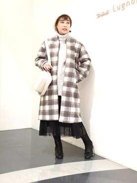 「Te chichi TERRASSE（テチチテラス）のアイテム（ノーカラーコート）」を使った、kloopさん（レディース・162cm）の冬コーディネート