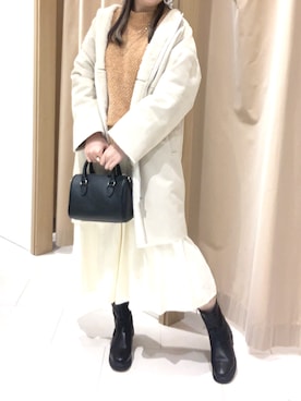 「ボストンバッグ」｜「アイテム（ノーカラーコート）」を使った、kloopさん（レディース・162cm）の秋コーディネート