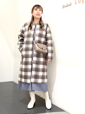 「Te chichi TERRASSE（テチチテラス）のアイテム（ノーカラーコート）」を使った、kloopさん（レディース・162cm）の冬コーディネート