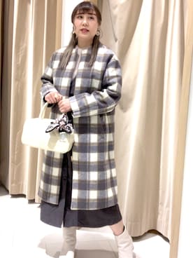 「ボストンバッグ」｜「アイテム（ノーカラーコート）」を使った、kloopさん（レディース・162cm）の秋コーディネート