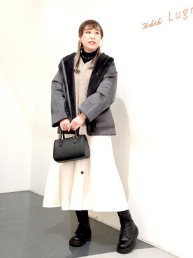 「ボストンバッグ」｜「アイテム（ノーカラーコート）」を使った、kloopさん（レディース・162cm）の秋コーディネート
