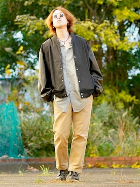 「AIVER（アイバー）のアイテム（スタジャン）」を使った、よりさん（メンズ・178cm）の秋コーディネート