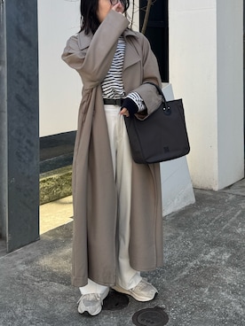 「russet（ラシット）のコーデュラナイロンスクエアトートバッグ（トートバッグ、ブラウン系）」を使った、yktさん（レディース・158cm）の春コーディネート