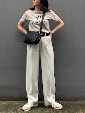 「russet（ラシット）のレザースクエアショルダーバッグ（ショルダーバッグ、ブラック系）」を使った、yktさん（レディース・158cm）の夏コーディネート