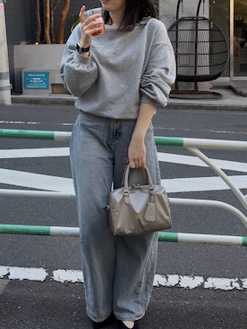 「russet（ラシット）のクラウズナイロン2WAYミニボストンバッグ（ボストンバッグ、グレー系）」を使った、yktさん（レディース・158cm）の春コーディネート