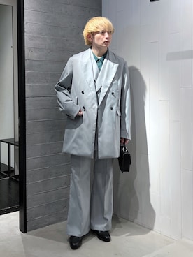 「HARE（ハレ）のアイテム（テーラードジャケット、グリーン系）」を使った、HARE     もりたいさん（メンズ・168cm）の冬コーディネート