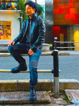 「ARMANI EXCHANGE（アルマーニエクスチェンジ）のアイテム（ノーカラージャケット）」を使った、Y. SHOTAROさん（メンズ・163cm）の秋コーディネート